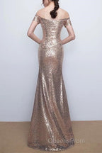 V-Neck Off The Shoulder Long Sequin Mermaid Bridesmaid Dress