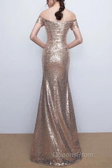 V-Neck Off The Shoulder Long Sequin Mermaid Bridesmaid Dress