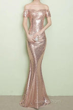 V-Neck Off The Shoulder Long Sequin Mermaid Bridesmaid Dress