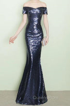 V-Neck Off The Shoulder Long Sequin Mermaid Bridesmaid Dress