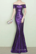 V-Neck Off The Shoulder Long Sequin Mermaid Bridesmaid Dress
