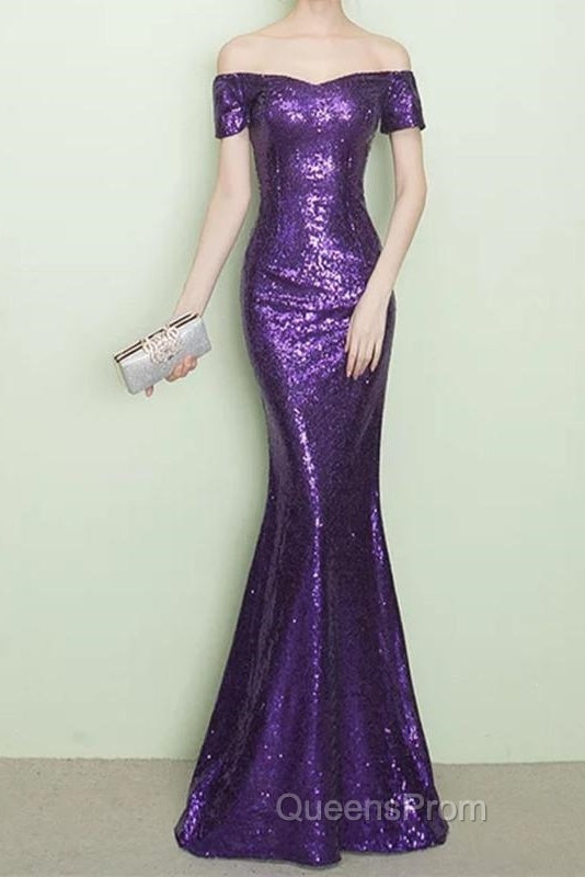 V-Neck Off The Shoulder Long Sequin Mermaid Bridesmaid Dress