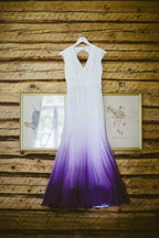 V Neck Ombre Classy Prom Dress, A Line Wedding Party Gown