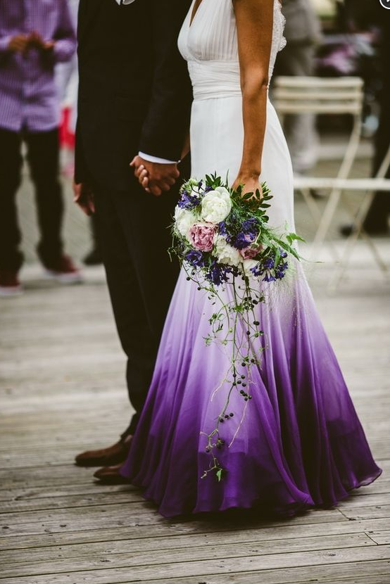 V Neck Ombre Classy Prom Dress, A Line Wedding Party Gown