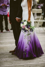 V Neck Ombre Classy Prom Dress, A Line Wedding Party Gown