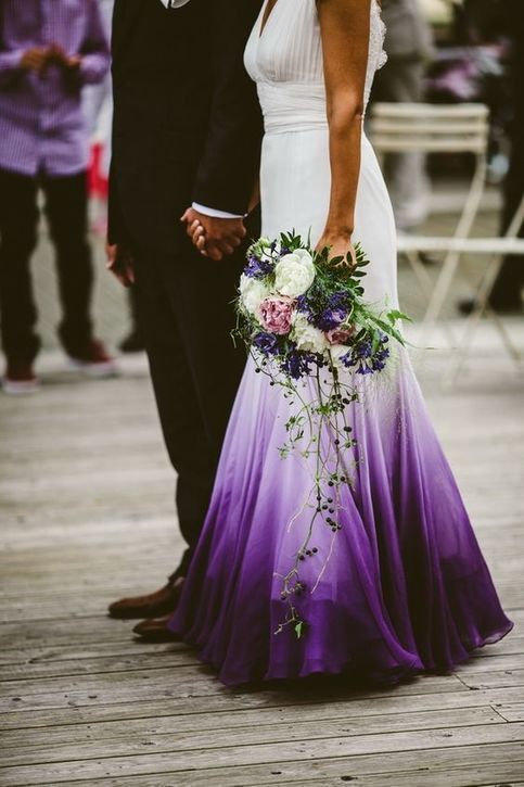 V Neck Ombre Classy Prom Dress, A Line Wedding Party Gown