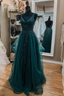 V Neck Open Back Dark Green Lace Beaded Long Classy Prom Dress, Dark Green Lace Classy Dress, Dark Green Classy Evening Dress