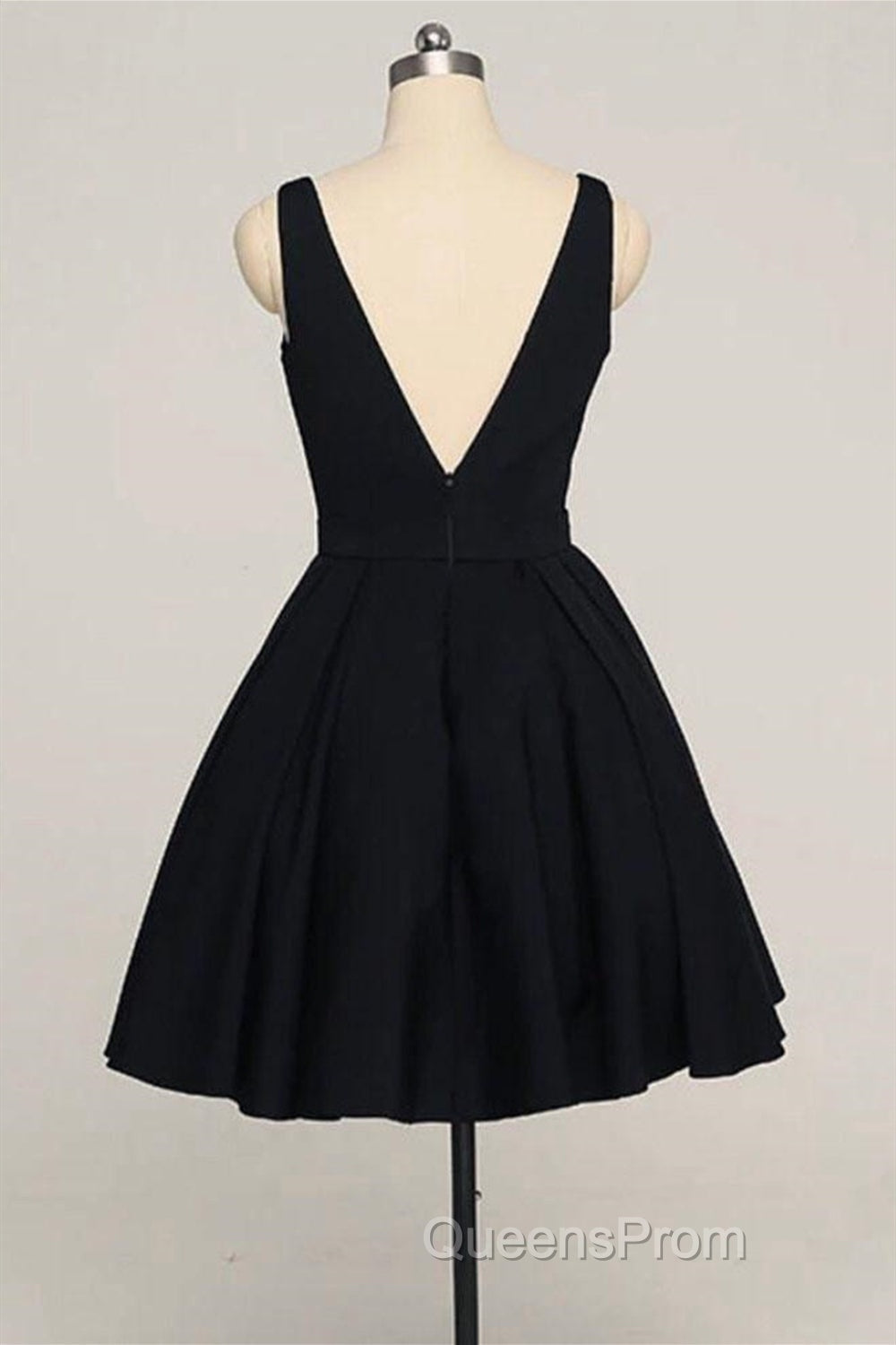 V Neck Open Back Short Black Evening Prom Dress, V Neck Black Homecoming Dress, Black Formal Evening Dress Secondary image