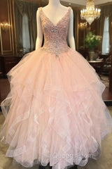 V Neck Organza Ruffles Ball Gown Quinceanera Dress