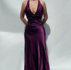 V-Neck Purple Satin And Floor Length Classy Prom Dress Classy Evening Gown