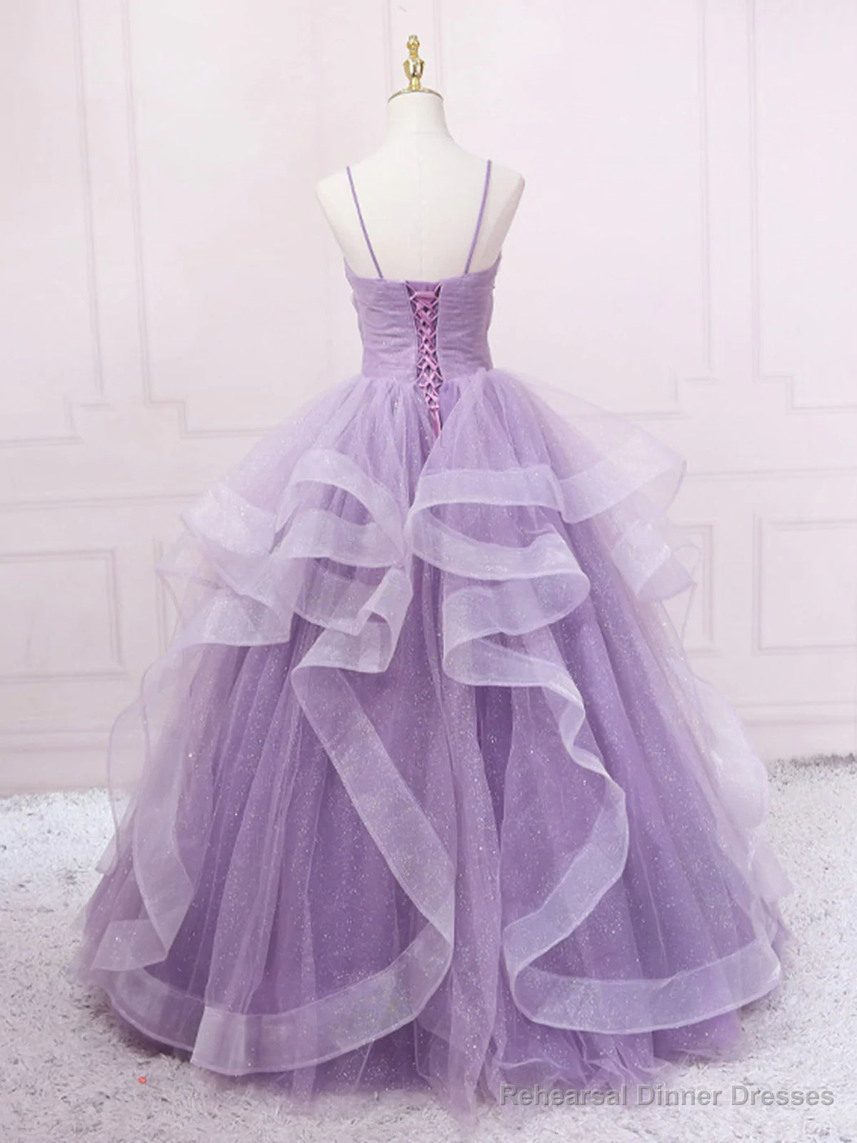 V Neck Purple Sequin Long Prom Dress, Purple V Neck Long Formal Evening Dresses Secondary image