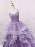 V Neck Purple Sequin Long Prom Dress, Purple V Neck Long Formal Evening Dresses