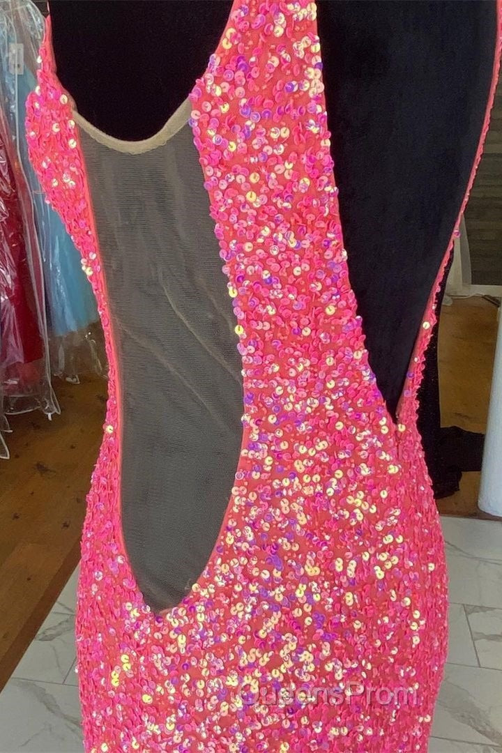 V neck Sequin Mermaid Long Evening Prom Dress,Formal Dress