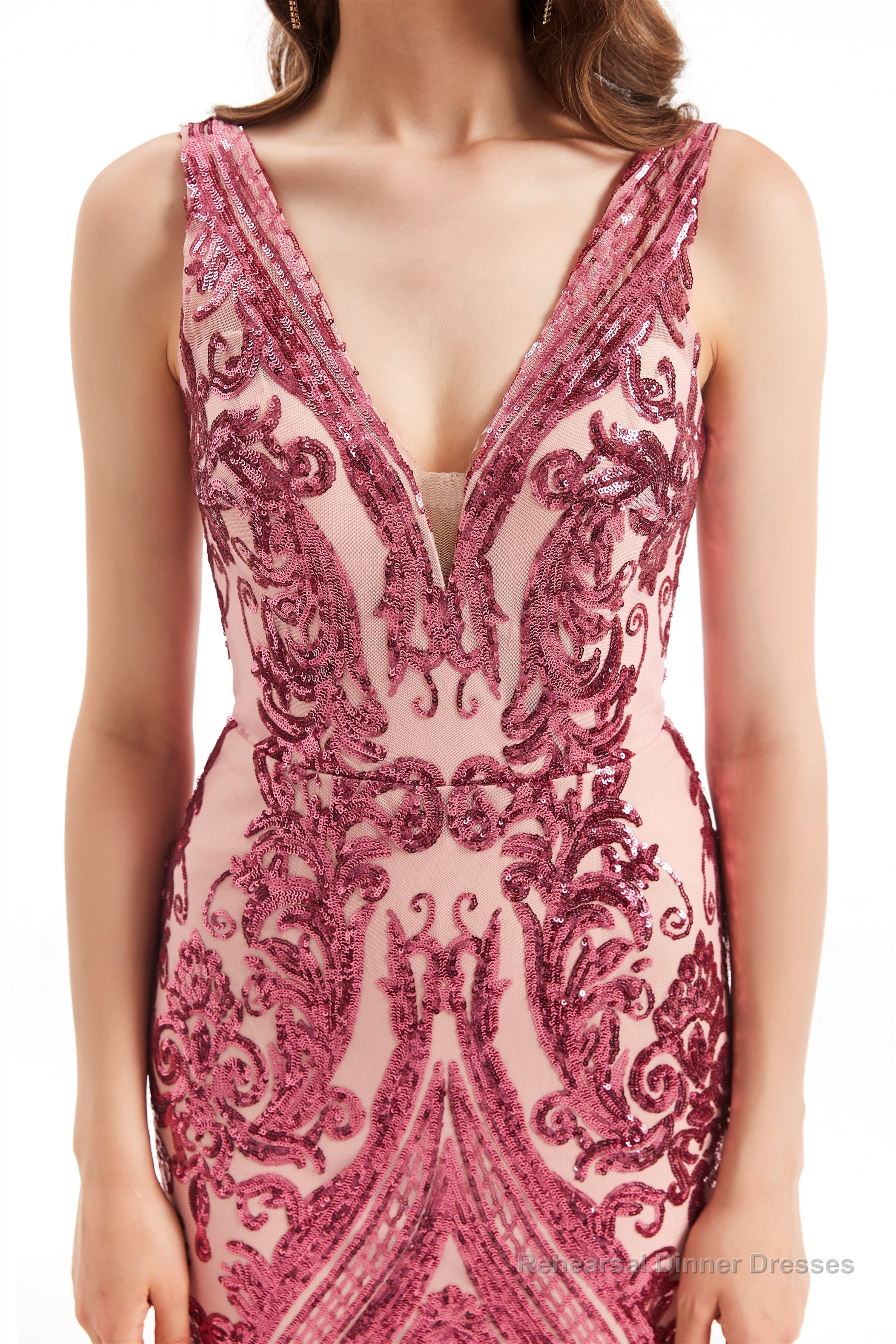 V-Neck Sequins Sleeveless Lace-up Mermaid Prom Dresses
