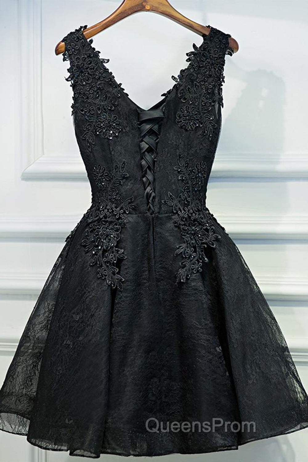 V Neck Short Black Lace Evening Prom Dress, Black Lace Homecoming Dress, Short Black Formal Evening Dress Secondary image