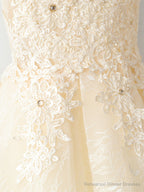 V Neck Short Champagne Lace Prom Dresses, Short Champagne Lace Formal Homecoming Dresses