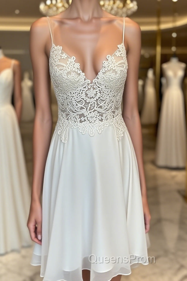 V Neck Short Lace Evening Prom Dress, Cute Short V Neck Lace Formal Homecoming Dress Main image