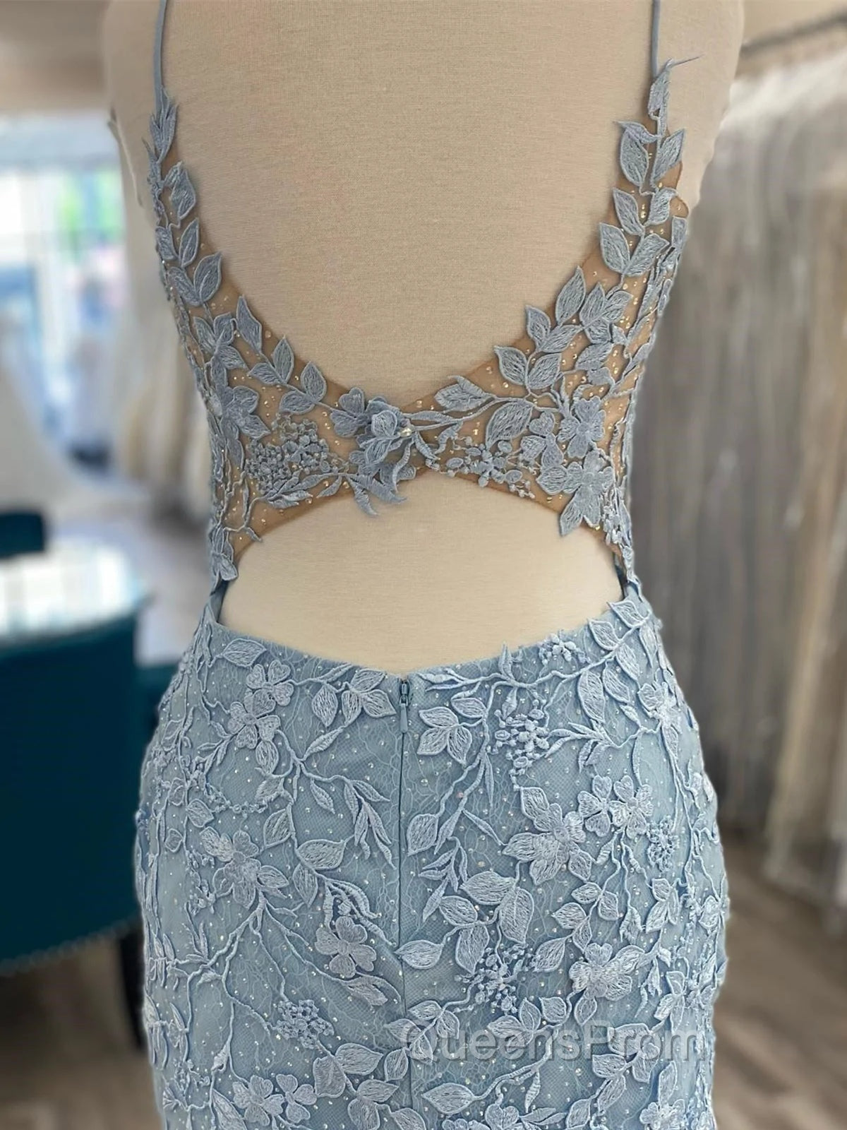 V Neck Short Light Blue Lace Evening Prom Dress, V Neck Blue Lace Short Graduation Homecoming Dress Secondary image
