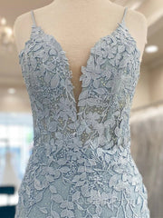 V Neck Short Light Blue Lace Evening Prom Dress, V Neck Blue Lace Short Graduation Homecoming Dress