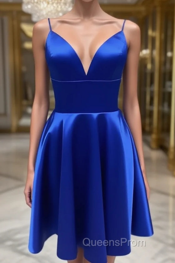 V Neck Short Royal Blue Evening Prom Dress, Short Royal Blue Formal Homecoming Dress