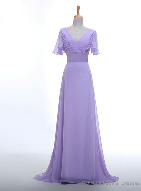 V-neck Short Sleeve Chiffon Long Women Elegant Lavender Color Main image