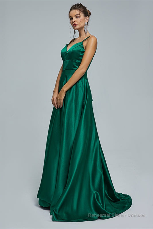 V-Neck Spaghetti Strap with Pocket Side Slit Special Long Prom Dresses