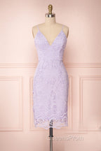 V-Neck Spaghetti Straps Lace Short Bridesmaids Dress