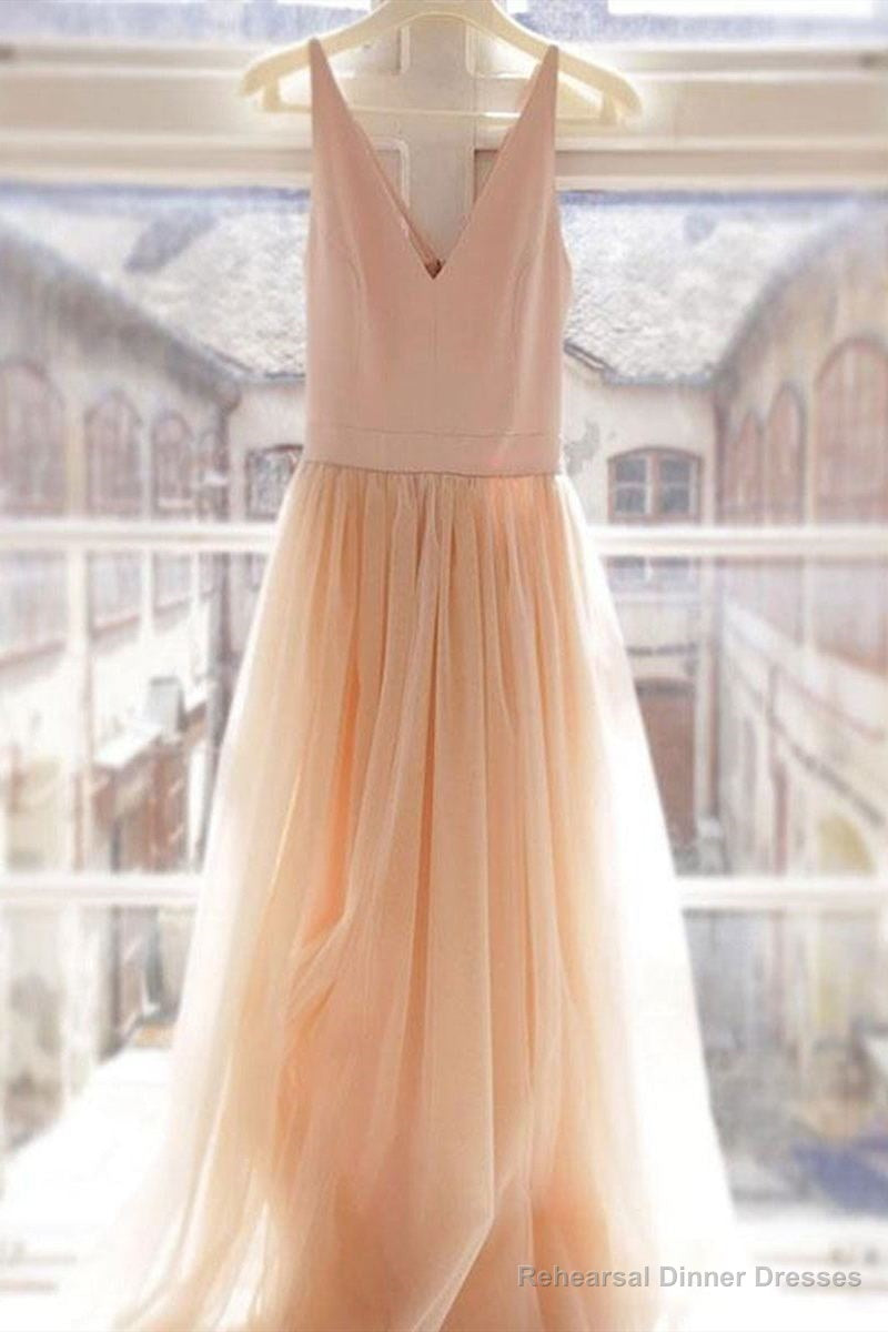 V Neck Tulle Beach Wedding Dresses,A Line V Neck Formal Dresses Main image