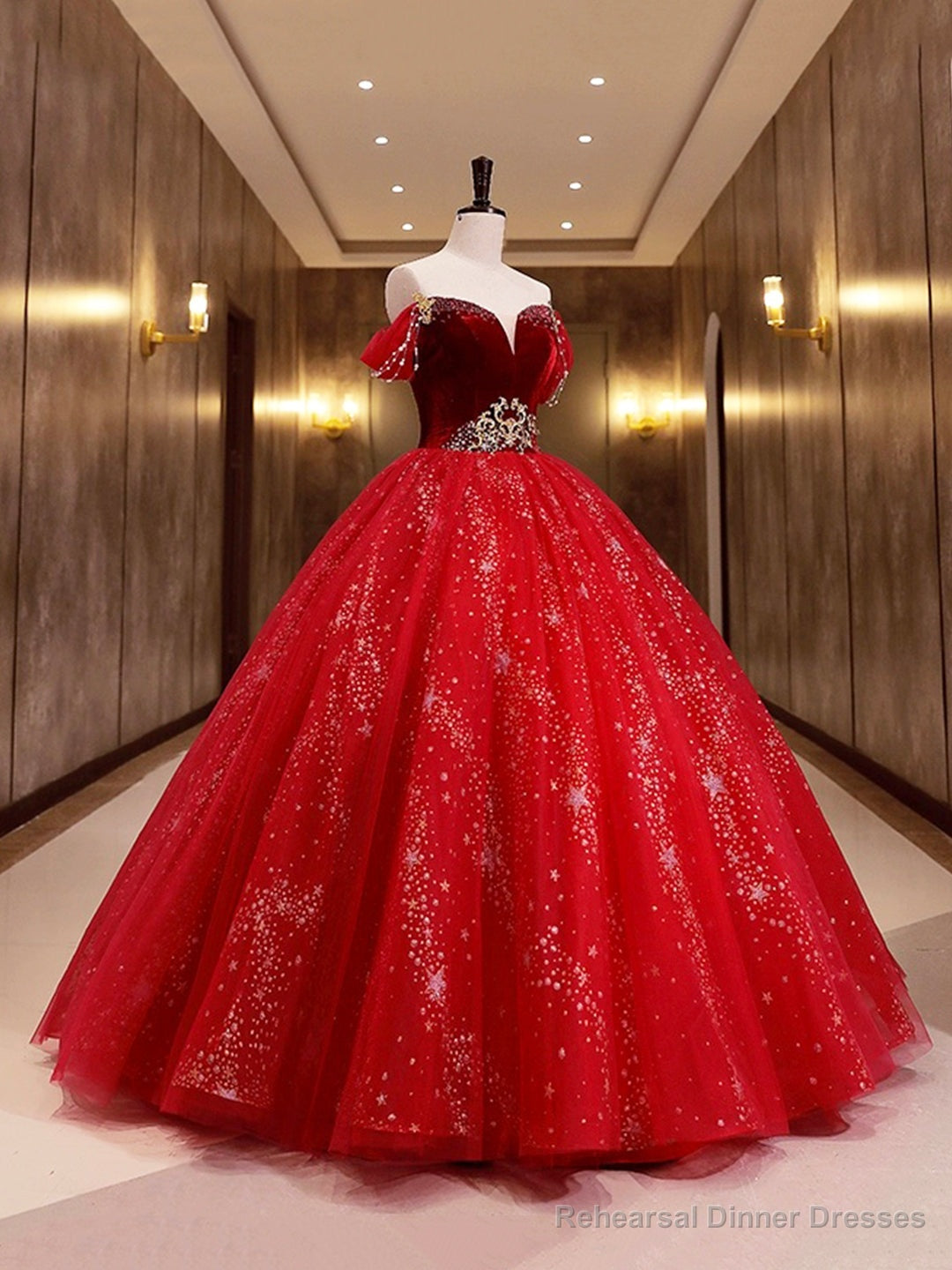 Burgundy Velvet Tulle Long Formal Dress, Burgundy Off Shoulder Prom Dress Secondary image