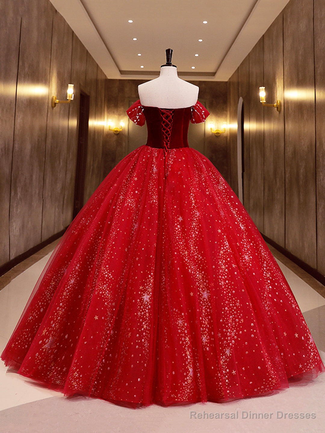 Burgundy Velvet Tulle Long Formal Dress, Burgundy Off Shoulder Prom Dress Main image