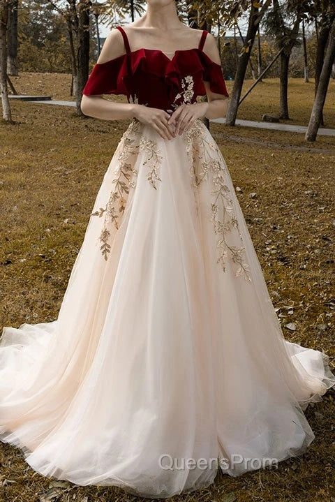 UniqueDresss Vintage Red Straps Tulle Formal Dress, Elegant Applique Evening Prom Dress Secondary image