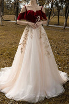 UniqueDresss Vintage Red Straps Tulle Formal Dress, Elegant Applique Evening Prom Dress