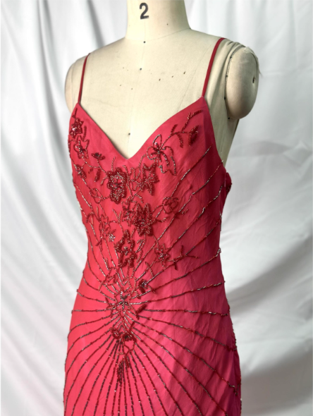 Vibrant Mermaid Thin Strap V-Neck Beaded Chiffon Long Classy Prom Dress