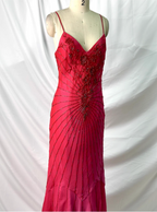 Vibrant Mermaid Thin Strap V-Neck Beaded Chiffon Long Classy Prom Dress