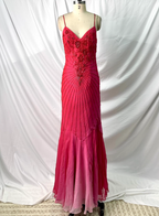 Vibrant Mermaid Thin Strap V-Neck Beaded Chiffon Long Classy Prom Dress