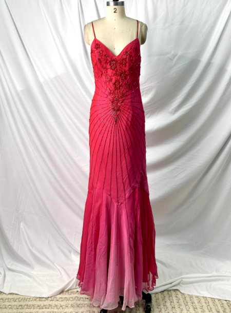 Vibrant Mermaid Thin Strap V-Neck Beaded Chiffon Long Classy Prom Dress