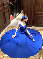 Vibrant Royal Blue A-Line Spaghetti Strap Knot-Embellished Chiffon Long Classy Prom Dress