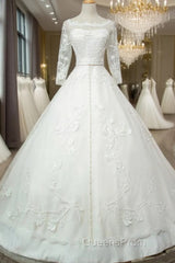 Vintage 1950S Lace Embroidery Ball Gowns Wedding Dress Long Sleeves