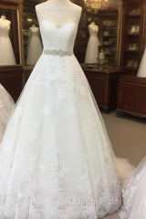 Vintage A-Line Cap Sleeves Crystal Beaded Sashes Wedding Lace Dress