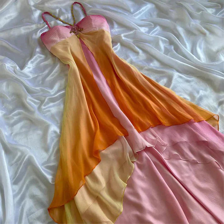 Vintage A Line Halter Beaded Colorful Chiffon Party Dress Classy Evening Dress Main image
