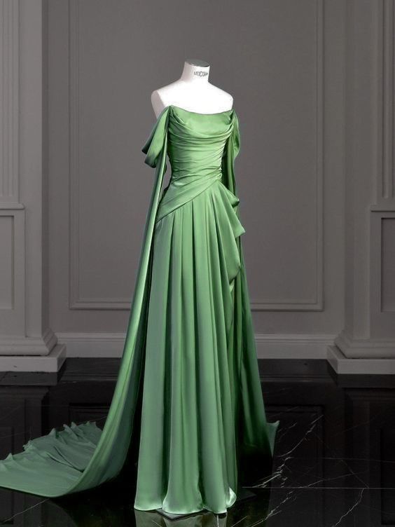 Vintage A Line Off The Shoulder Satin Classy Prom Dress Long Classy Evening Gown Classy Party Dress Main image