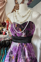 Vintage A Line Sleeveless Long Floral Chiffon Evening Dress Evening Prom Dress