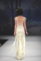 Vintage A Line Small Flying Sleeves Lace Satin Long Classy Evening Dress Party Dress