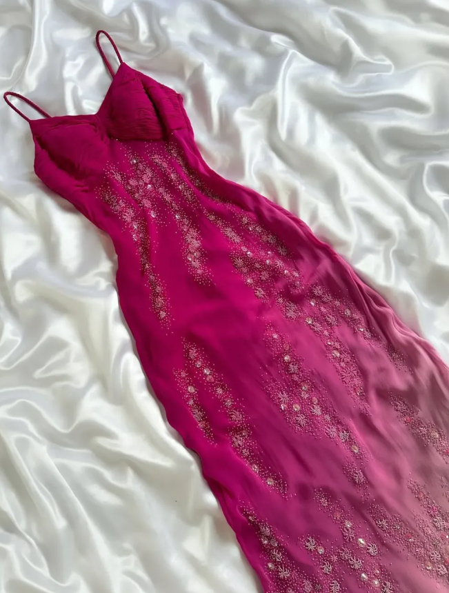 Vintage A Line Spaghetti Strap Exquisite Beaded Ombre Chiffon Classy Prom Dress Wedding Guest Dress Secondary image