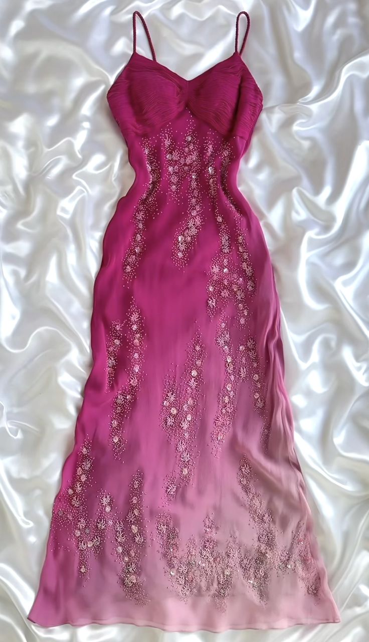Vintage A Line Spaghetti Strap Exquisite Beaded Ombre Chiffon Classy Prom Dress Wedding Guest Dress Main image