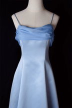 Vintage A Line Spaghetti Straps Blue Long Classy Prom Dress