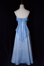 Vintage A Line Spaghetti Straps Blue Long Classy Prom Dress
