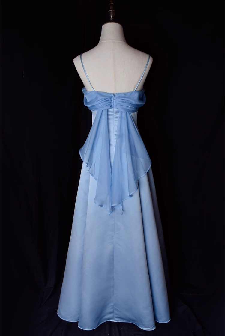 Vintage A Line Spaghetti Straps Blue Long Classy Prom Dress