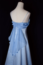 Vintage A Line Spaghetti Straps Blue Long Classy Prom Dress