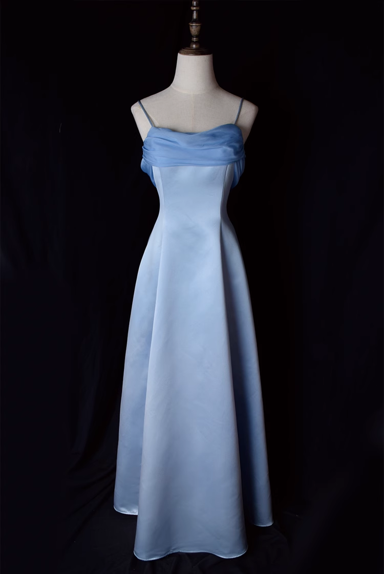 Vintage A Line Spaghetti Straps Blue Long Classy Prom Dress